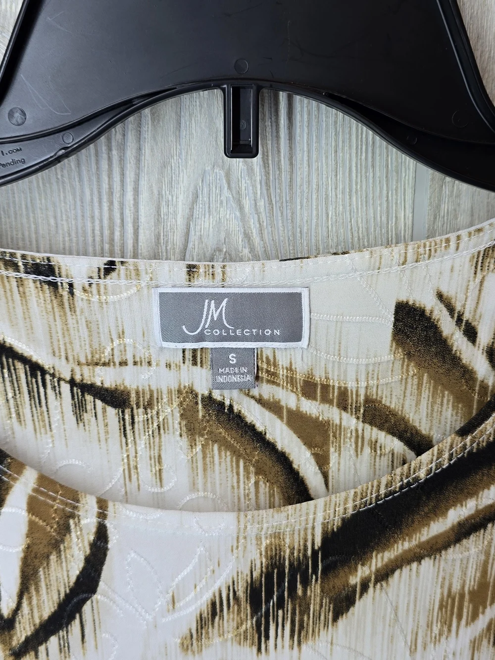 JM Collection White, Brown & Black Abstract Long-Sleeve Top